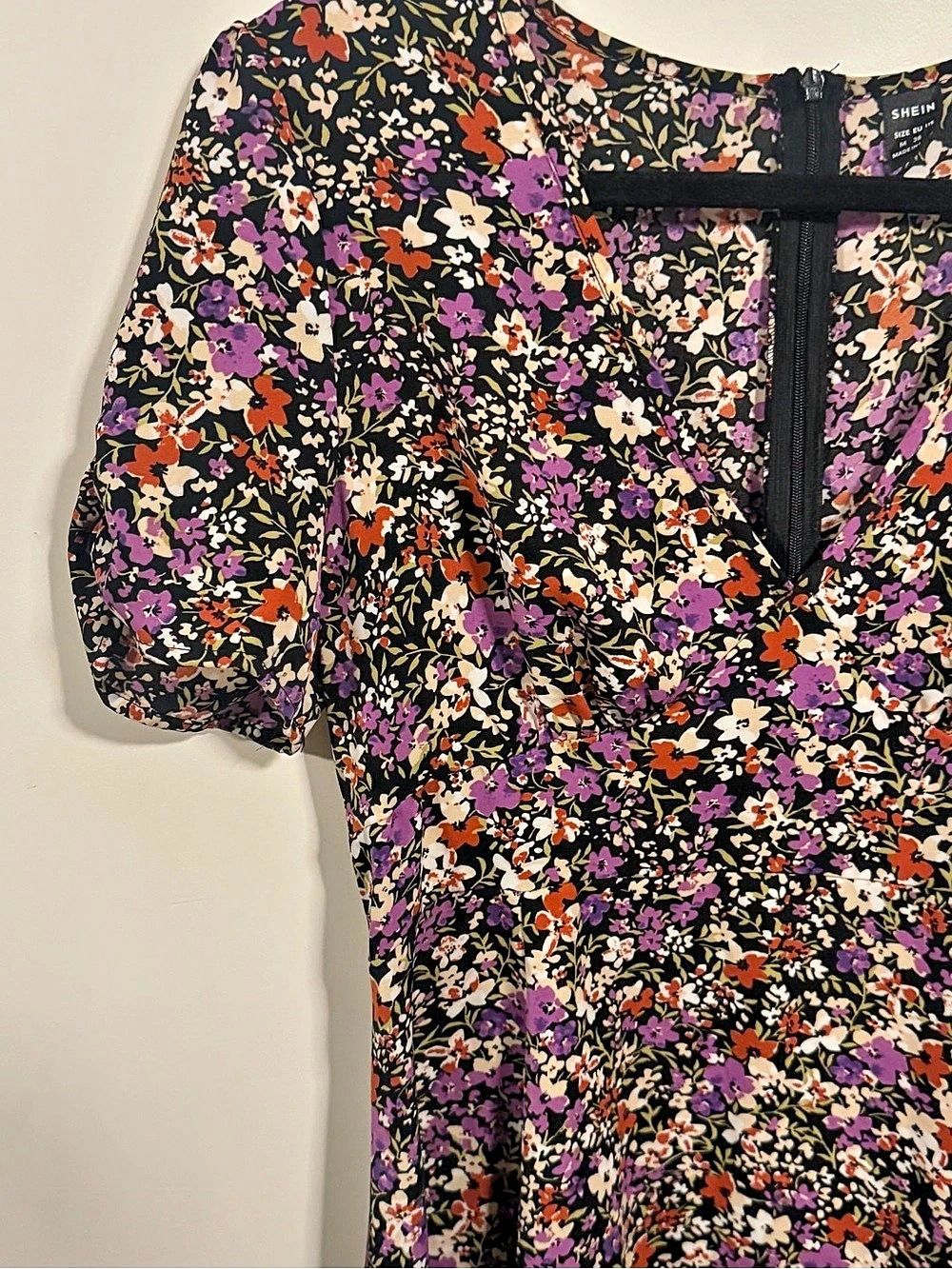 SHEIN Floral Mini Dress Black & Purple Medium